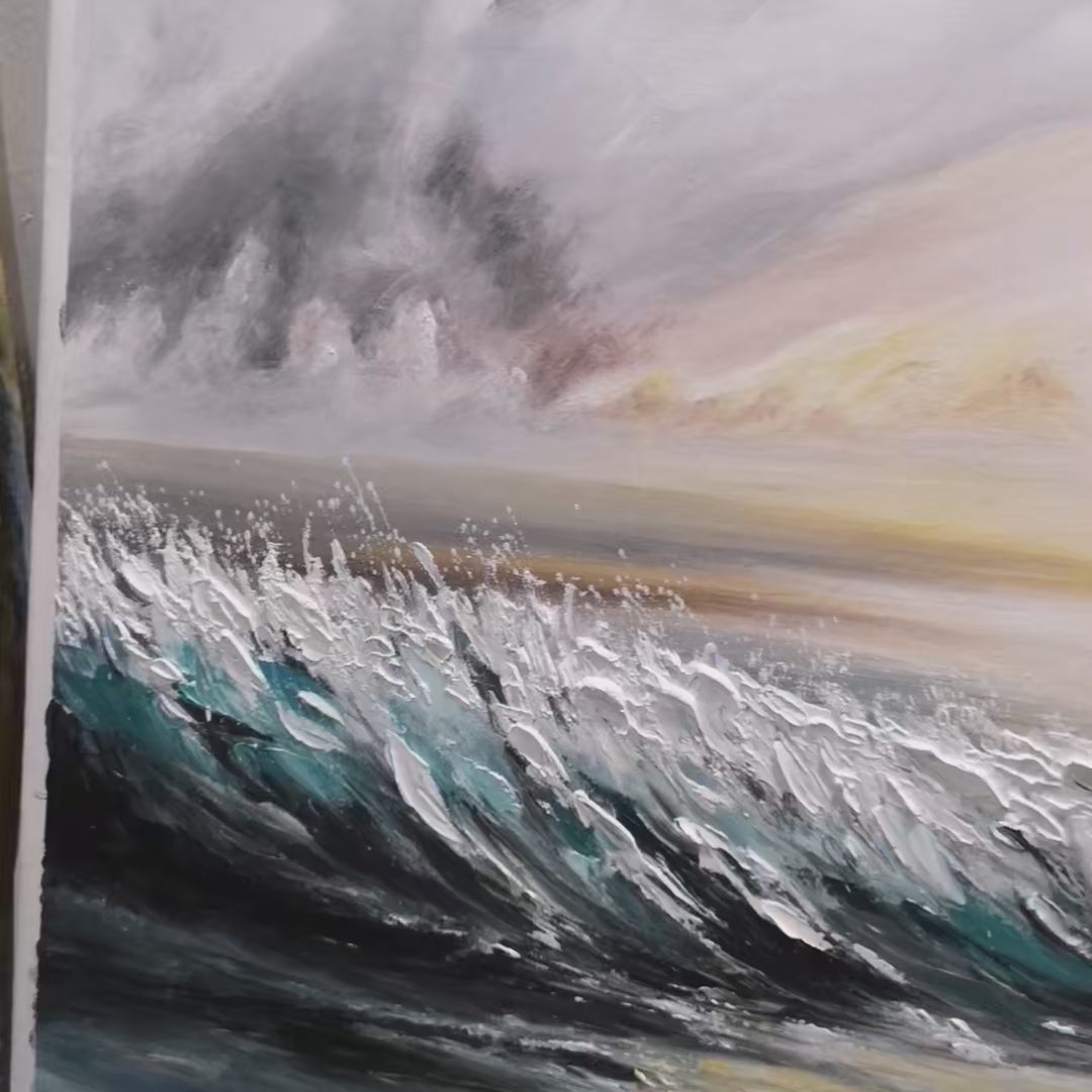 Dusk Tide: Ocean Waves Seascape Oil Painting Canvas Wall Art Decor