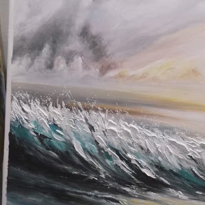 Dusk Tide: Ocean Waves Seascape Oil Painting Canvas Wall Art Decor