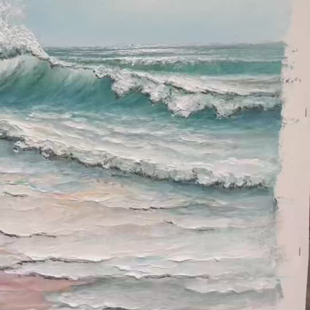 Textured Ocean Painting, Impasto Wall Art, Vertical Canvas, Beach Decor