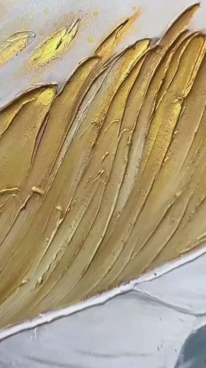 Gilded Plume: Textured Feather Oil Painting Canvas Wall Art Home Decor