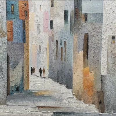 GOLDEN PASSAGE Textured Impasto Painting of a Sunlit European Alleyway