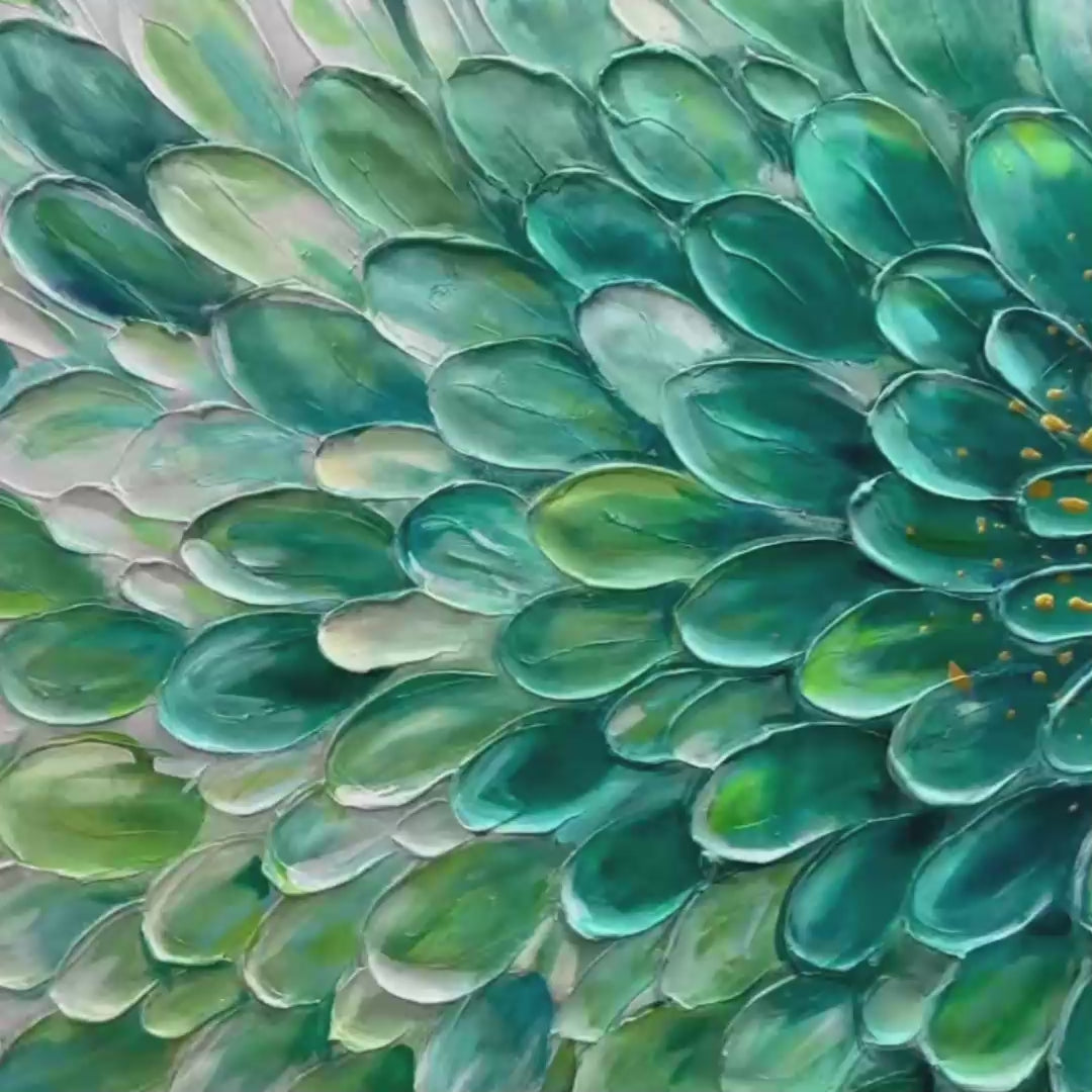 AQUA BLOOM Textured Impasto Floral Oil Painting