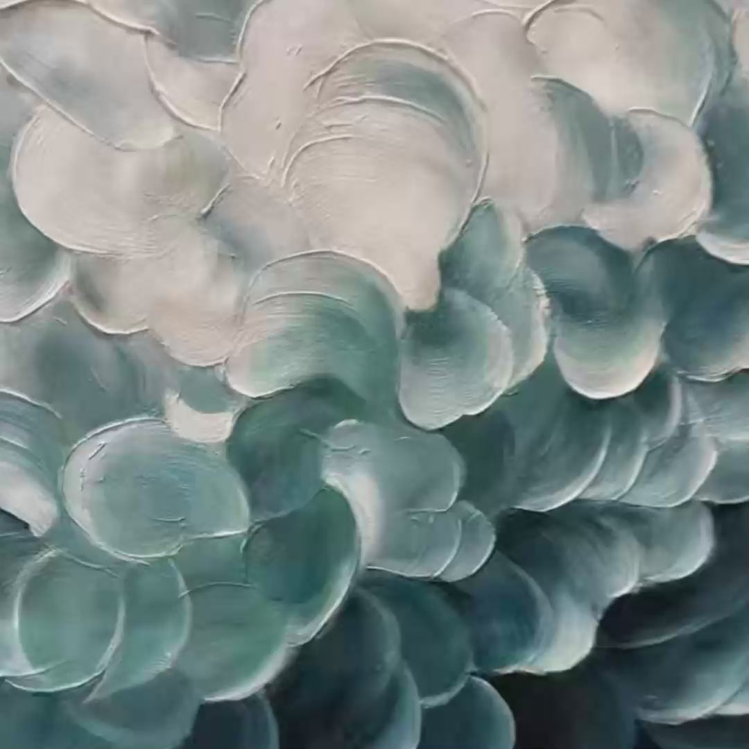 Abstract Teal White Impasto Oil Painting
