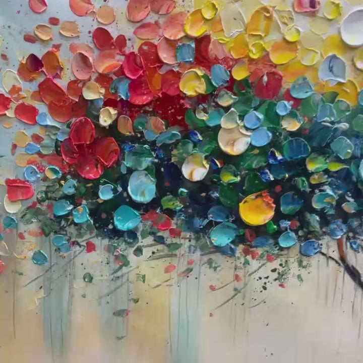Rainbow Burst: Original Impasto Tree of Life Oil Painting