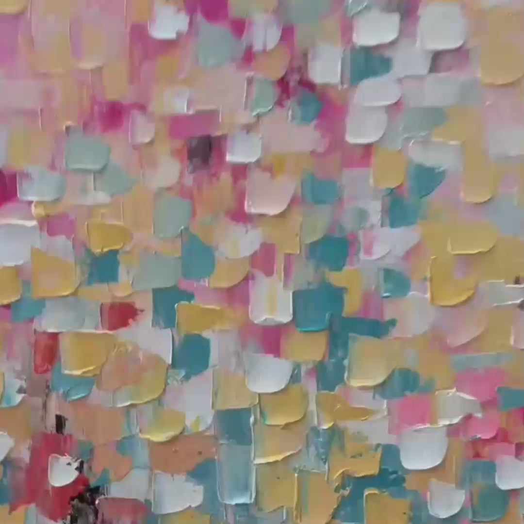 Confetti Garden: Abstract Floral Painting | Pink, Yellow, Teal | Panoramic Canvas | Modern Art