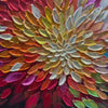 Rainbow Petals impasto floral painting by Willow Davies. Textured rainbow petals, framed, horizontal artwork.