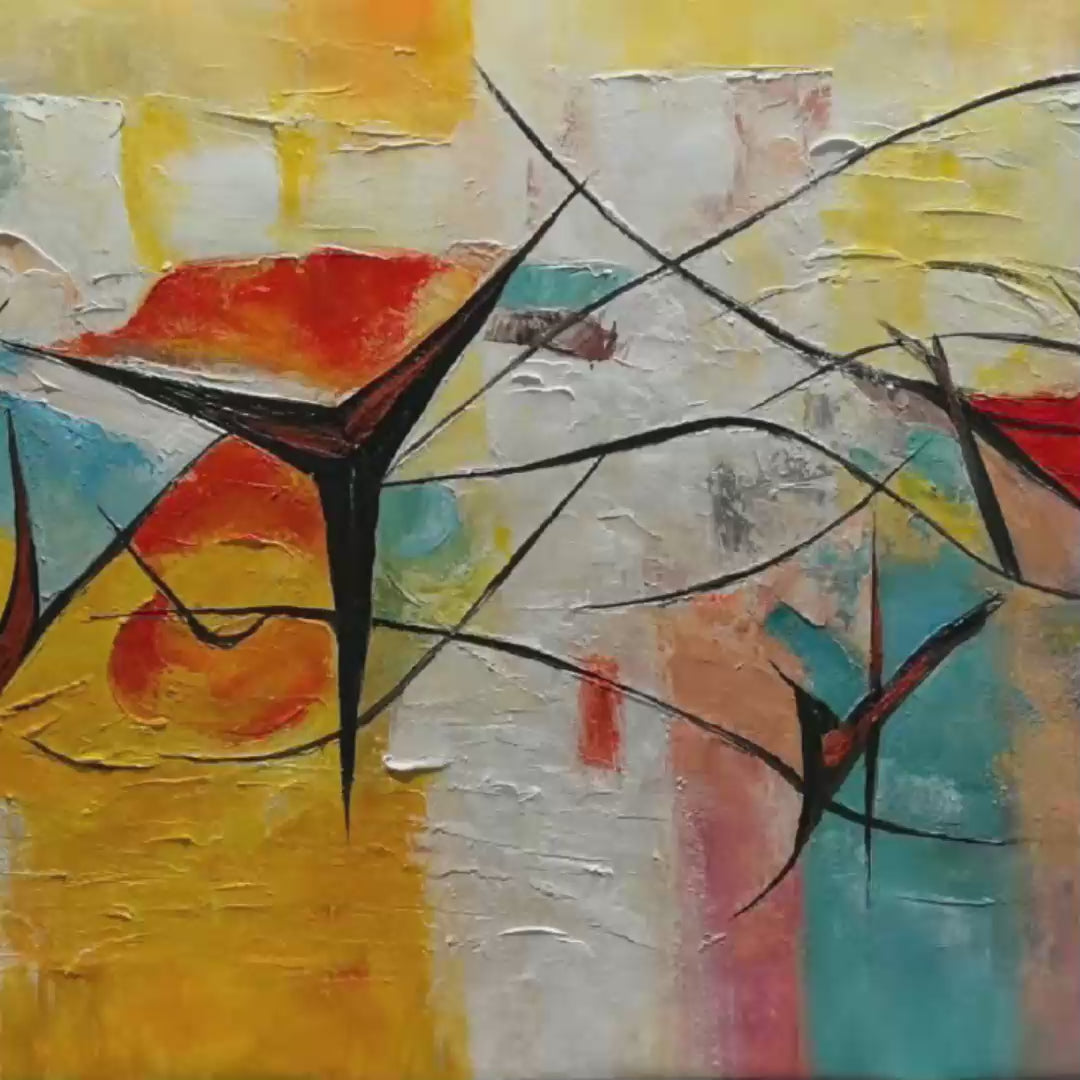Aerial Dance: Abstract Colorful Oil Painting Canvas Wall Art Decor with Dynamic Lines