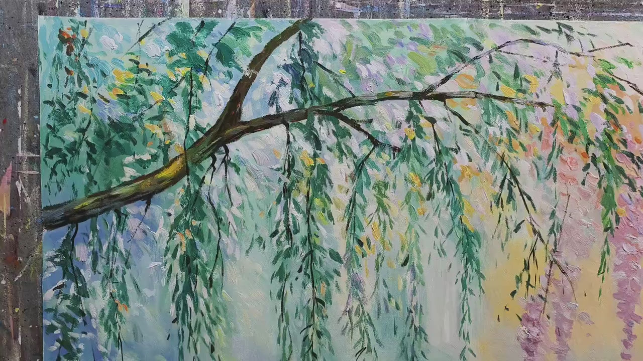 Wisteria Whisper floral impressionist oil painting on canvas wall art