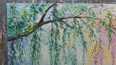 Wisteria Whisper floral impressionist oil painting on canvas wall art