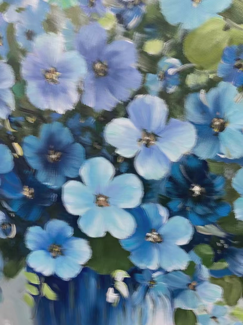 Blue Serenity: Blue Floral Painting | Square Canvas Art | Still Life Wall Decor | Calming Artwork