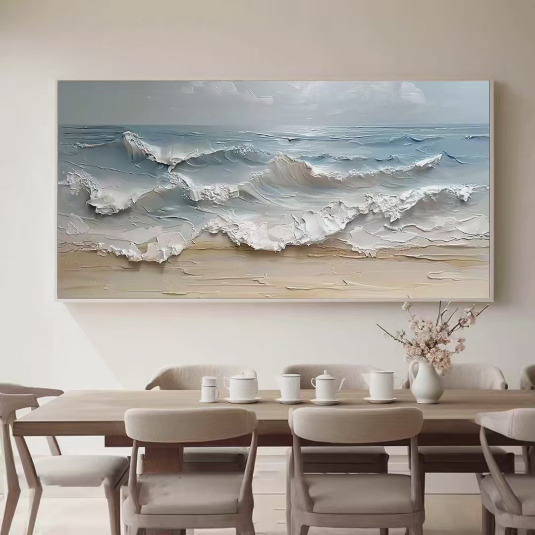 Ocean's Embrace: Textured Seascape Painting | Impasto Wall Art | Horizontal Canvas | Ocean Decor