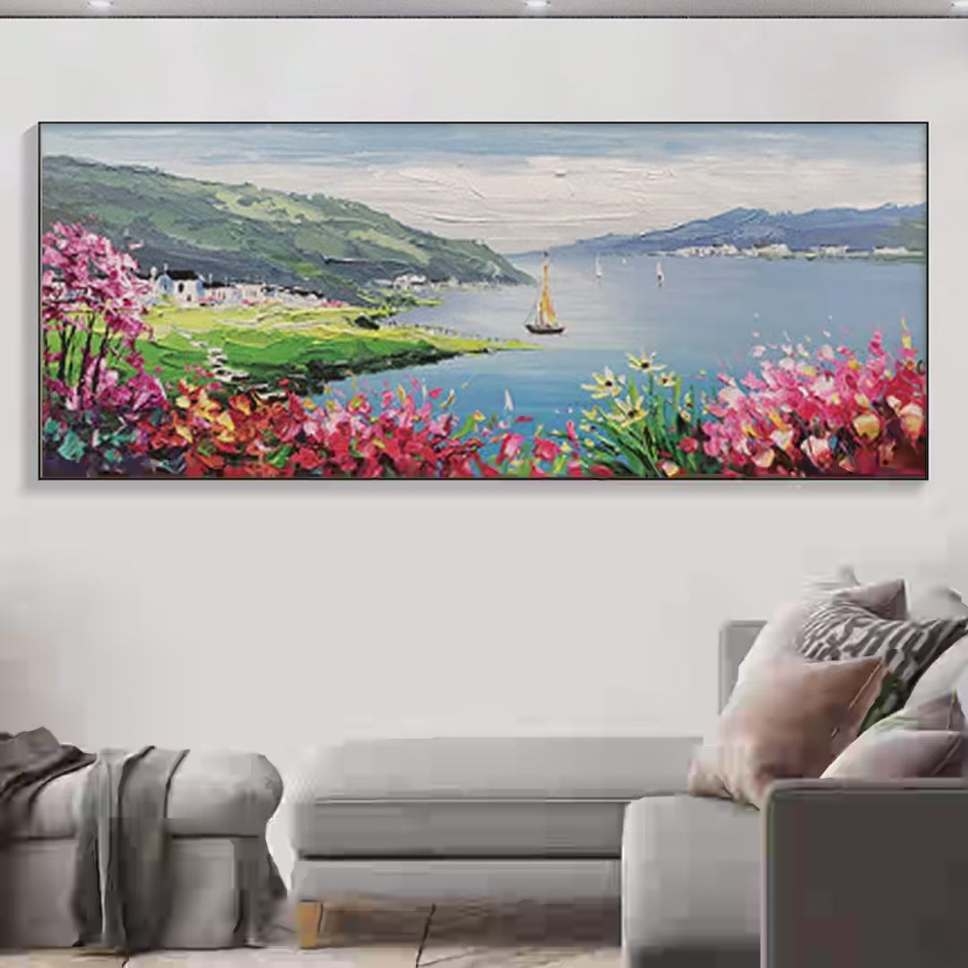 Seaside Charm Impressionist Coastal Landscape Painting Colorful Wall Art