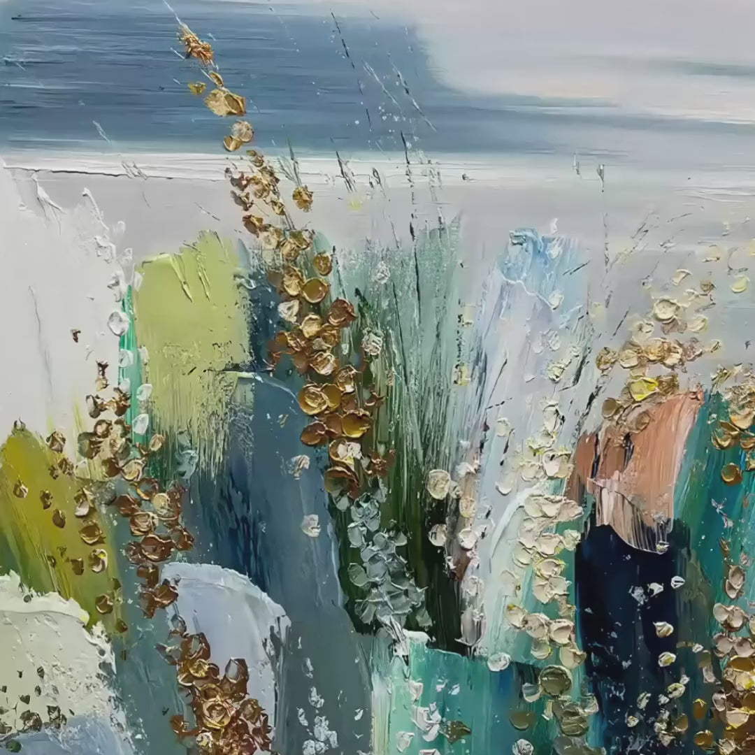 COASTAL BLOOM Textured Abstract Seascape Impasto Oil Painting