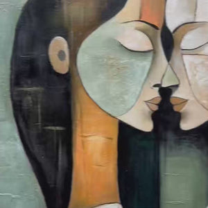 Unity: Original Textured Abstract Portrait Oil Painting - Figurative Square Wall Art Couple Connection