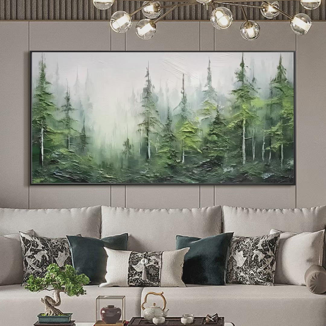 Emerald Forest: Textured Atmospheric Forest Landscape Painting | Nature Art
