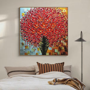 Crimson Bouquet: Textured Impasto Floral Painting in Red | Floral Decor