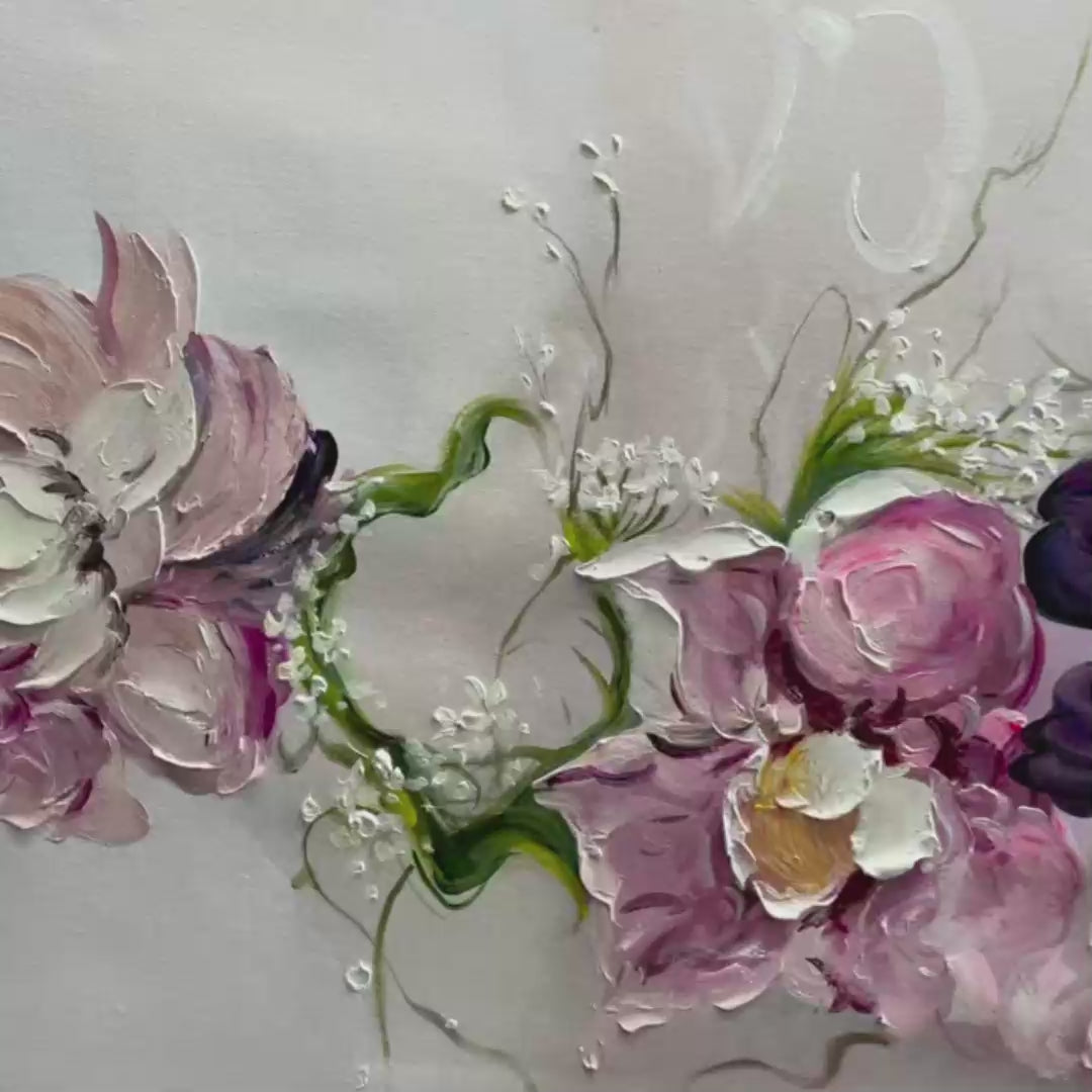 Floral Painting, Panoramic Wall Art, Romantic Decor