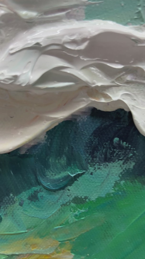 Catching the Wave: Textured Surfers Ocean Scene Impasto Oil Painting Canvas Wall Art