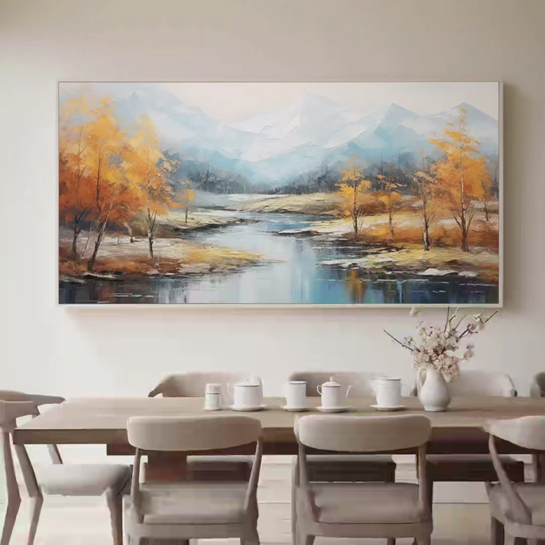 Golden Autumn Valley Traditional Landscape Painting Valley Decor