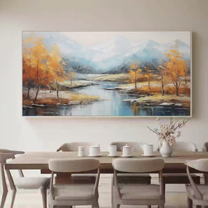 Golden Autumn Valley Traditional Landscape Painting Valley Decor