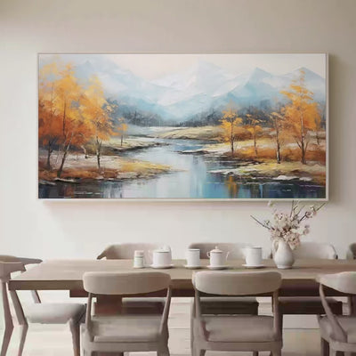 Golden Autumn Valley Traditional Landscape Painting Valley Decor