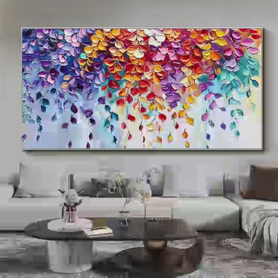 Cascading Color Textured Floral Impasto Painting Colorful Wall Art