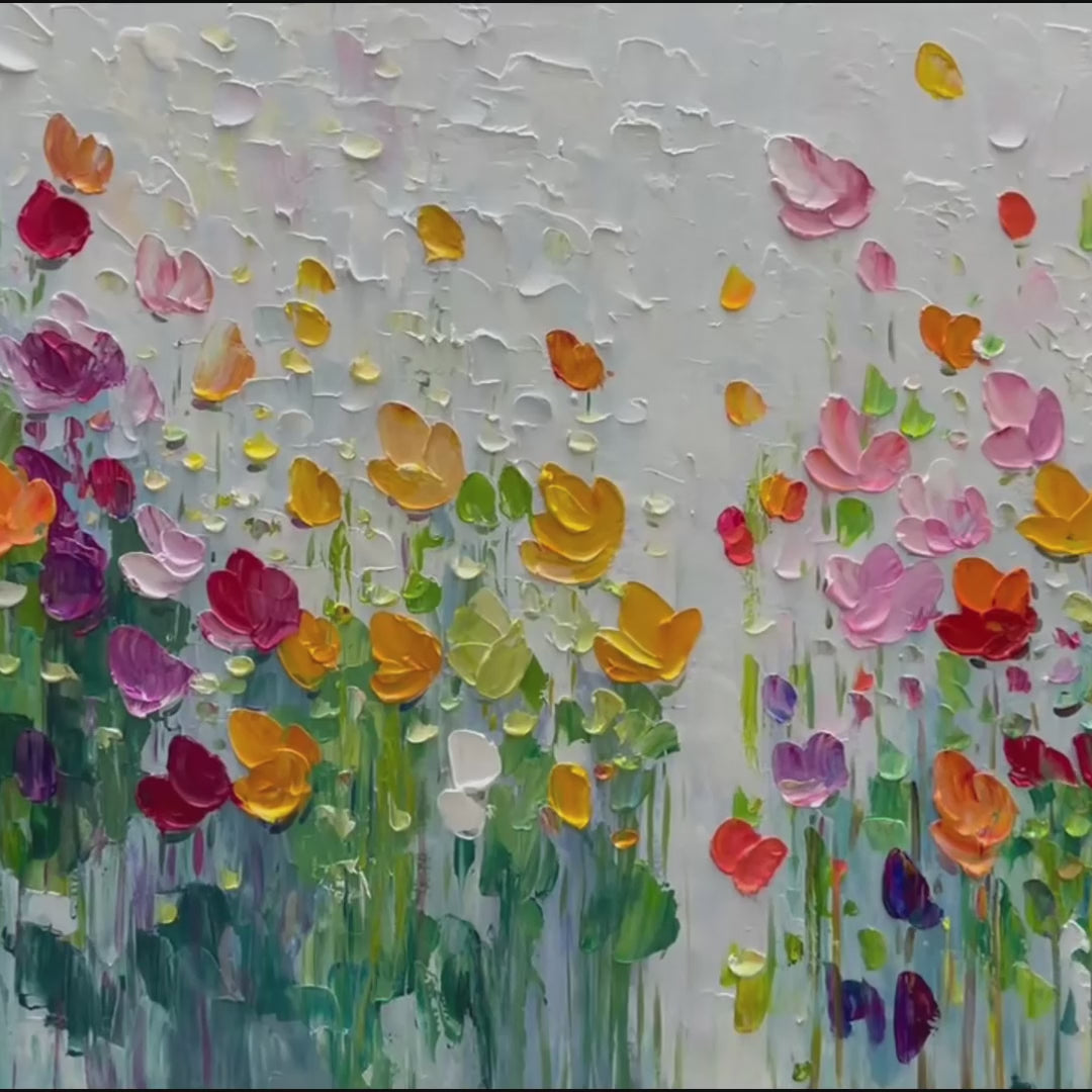 GARDEN OF JOY Colorful Textured Impasto Flower Field Painting