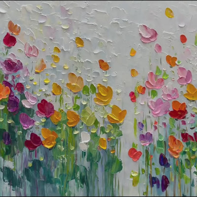 GARDEN OF JOY Colorful Textured Impasto Flower Field Painting