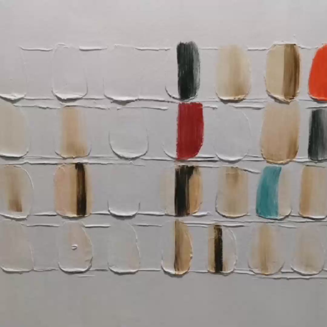 Abstract art piece with colorful rectangular shapes on a white background