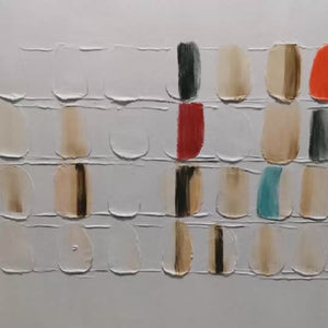 Abstract art piece with colorful rectangular shapes on a white background