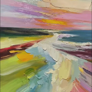 COASTAL EMBRACE Textured Vertical Coastal Landscape Impasto Painting