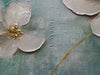 Blue Floral Oil Painting - Elegant White and Gold Flower Wall Art