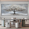 Silver Lining: Textured White & Gold Tree Painting on Grey for Serene Decor