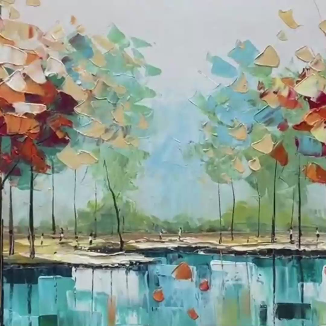 Autumn Reflections: Original Textured Landscape Oil Painting - Fall Colors Wall Art