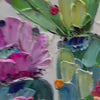 Vibrant textured impasto painting of colorful desert cacti with pink, purple, orange, yellow blooms
