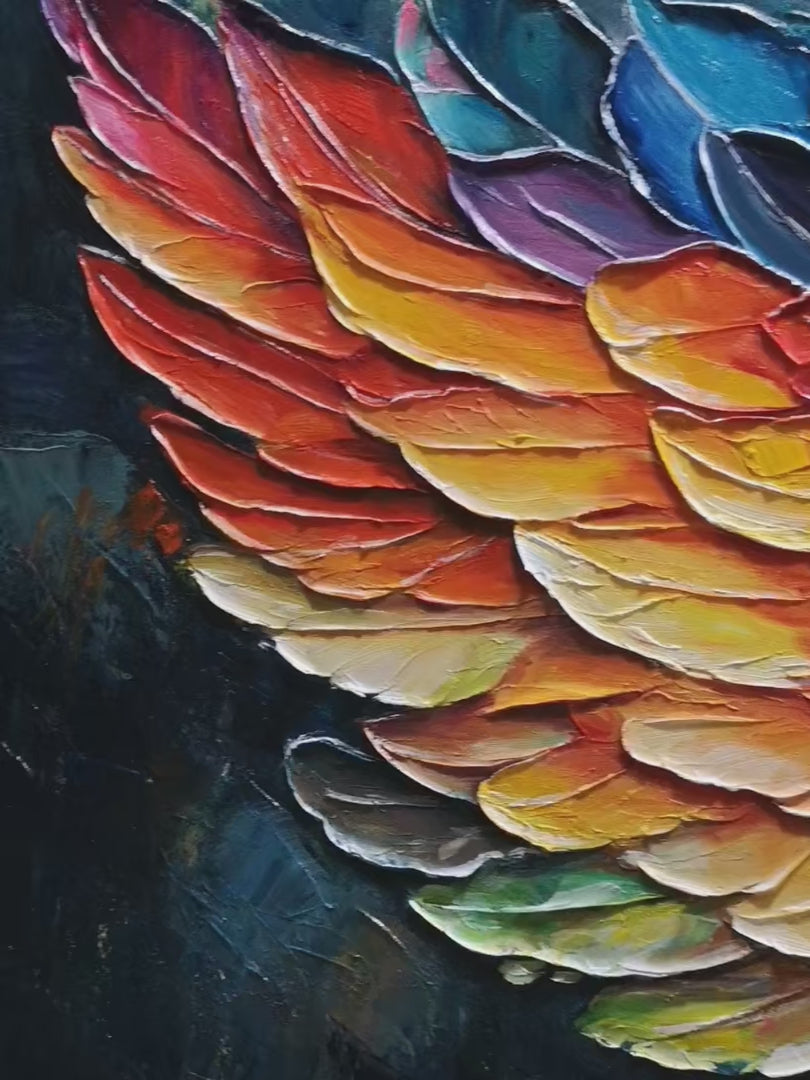 スピリチュアルアート「Wings of Victory」(アールグラージュ作品) Wings of Fire: Original Textured Abstract Oil Painting - Angel