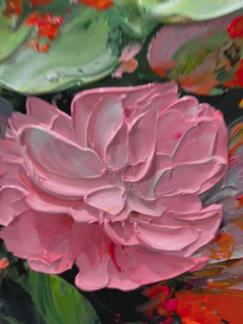 Blooming Bouquet: Floral Oil Painting | Textured | Impasto | Colorful | Flowers | Square