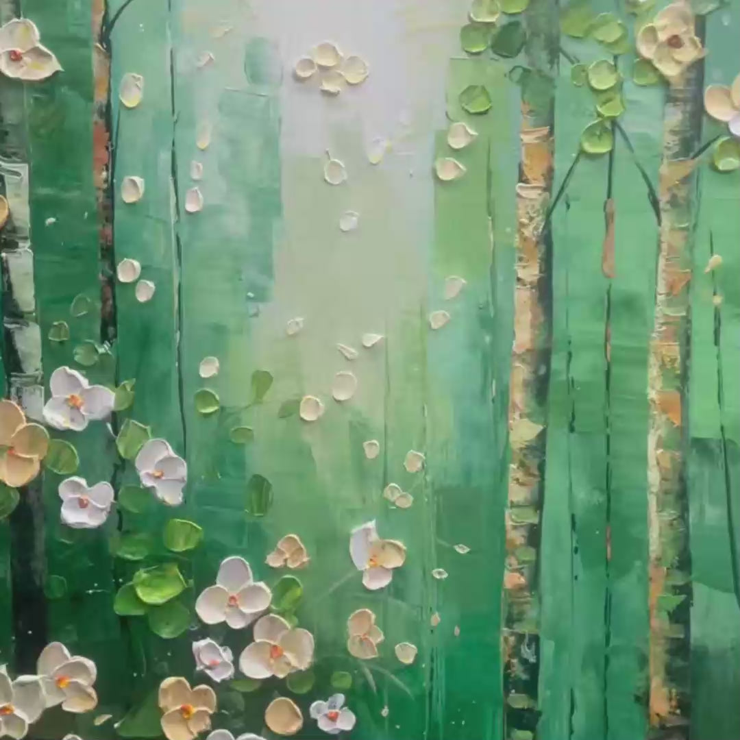 FOREST BLOOM Textured Impasto Forest and Flowers Oil Painting