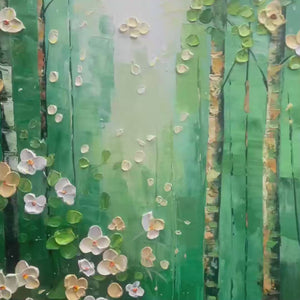 FOREST BLOOM Textured Impasto Forest and Flowers Oil Painting