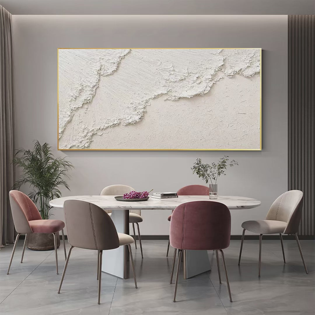 White Crest: Textured White Abstract Seascape Impasto Painting for Coastal Decor