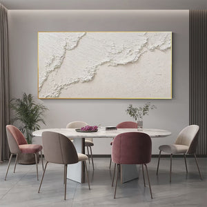 White Crest: Textured White Abstract Seascape Impasto Painting for Coastal Decor