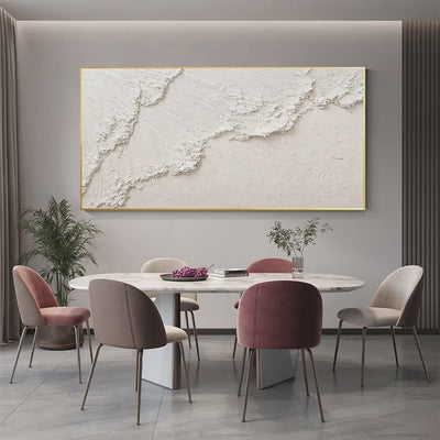 White Crest: Textured White Abstract Seascape Impasto Painting for Coastal Decor