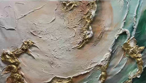 Ready to Ship ｜Jade Aurora: Abstract Gold-Green Impasto Oil Painting