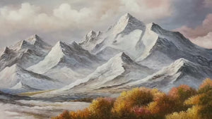 Autumn Majesty: Panoramic Mountain Landscape Oil Painting Canvas Wall Art Decor with Autumn Foliage