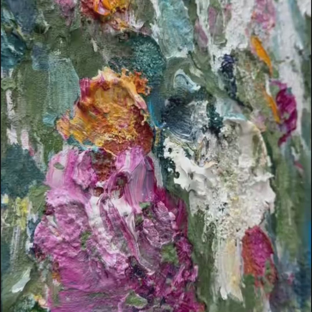 ETERNAL BLOOM Colorful Textured Impasto Flower Field Painting
