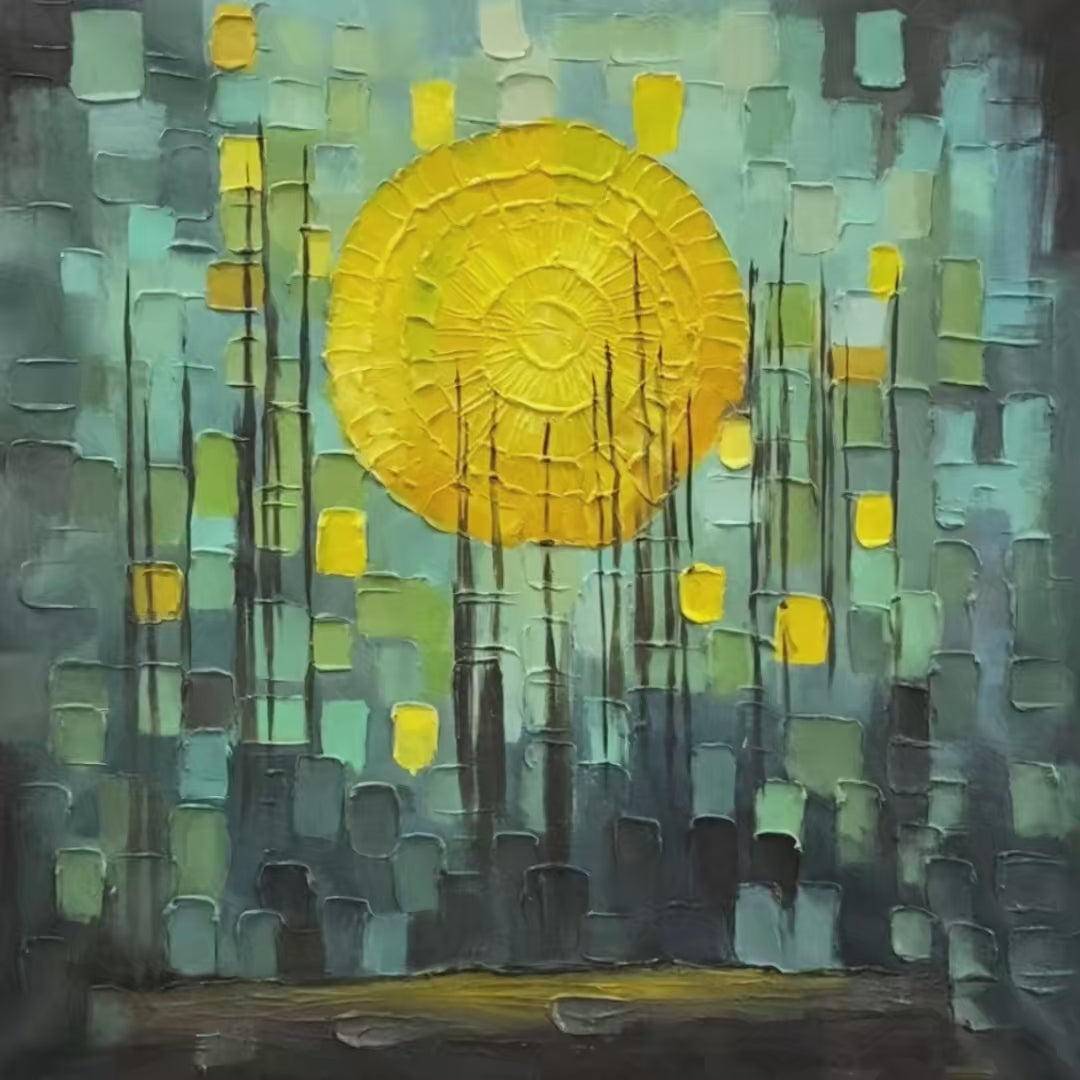 Solar Forest: Abstract Landscape Impasto Oil Painting Canvas Wall Art Home Decor