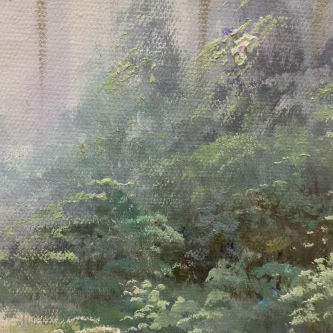 Forest Whispers: Original Panoramic Misty Forest Oil Painting - Nature Landscape Wall Art