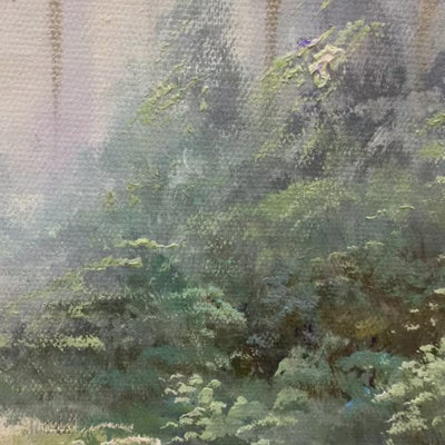 Forest Whispers: Original Panoramic Misty Forest Oil Painting - Nature Landscape Wall Art