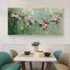 Spring Blossom: Textured Pink Floral Painting on Green for Romantic Decor