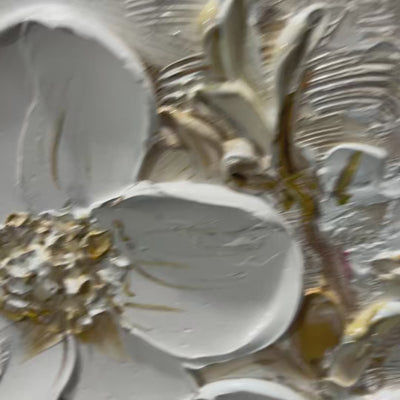 Golden Blossoms: Original Textured Floral Oil Painting - White & Gold Flower Wall Art